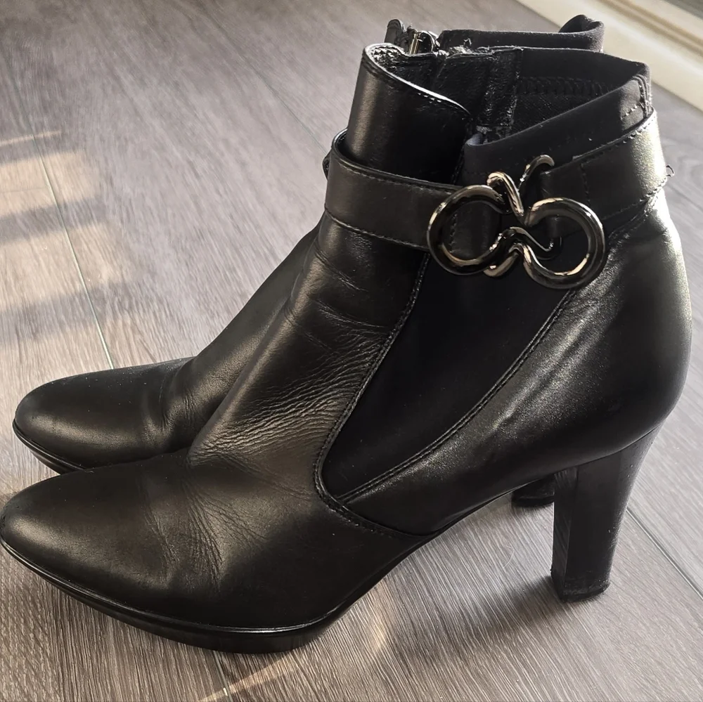 Aquatalia Leather Gothic Boots Gunmetal Hardware Houndstooth Made In Italy - Picture 2 of 12